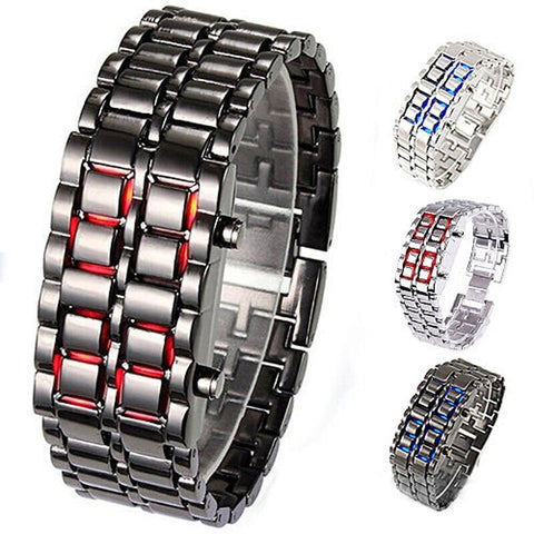 Lava Iron Samurai Men's Watch Luxury Stainless Steel Band LED Watches Men Sports Electronic Watch Led Digital Watch reloj hombre