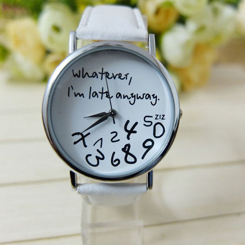 Women's Watches Fashion Quartz Leather Wrist Watch Letter Chart Anyway All I'm Delayed Laides Women's watch