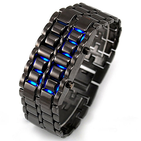 Lava Iron Samurai Men's Watch Luxury Stainless Steel Band LED Watches Men Sports Electronic Watch Led Digital Watch reloj hombre