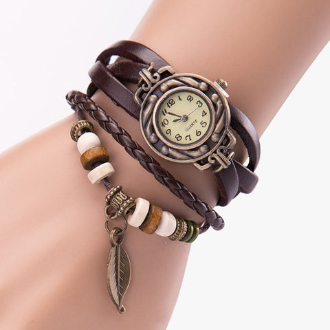 2018 Fashion Ladies Watches Women Luxury Leaf Leather Wrist For Women Bracelet Vintage Sport Clock Watch Christmas Gif @F