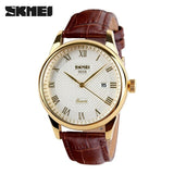 SKMEI Men Quartz Watches luxury Men's Watch  Real Leather Strap Business Male Clock Wristwatches Man Relogios Masculino 9058