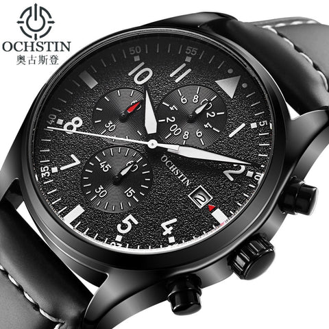 OCHSTIN Watch Men Business Chronograph Luminous Waterproof Wristwatch Mens Luxury Brand Leather Quartz Sport Relogio Masculino