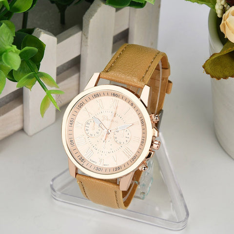 2019 Geneva Top Brand Watches Women Casual Roman Numeral Watch For Men Women PU Leather Band Quartz Wrist Watch relogio A40