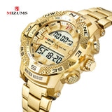 Gold Watch Men LED Digital Sports Watches Man Waterproof Stainless Steel Band Luxury Brand Mizums Men's Quartz Wristwatch XFCS