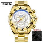 Dropshipping Temeite Men's watches Luxury Gold Watch Men Big Dial Quartz Watch Business Wristwatch Waterproof Relogio Masculino