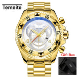 Dropshipping Temeite Men's watches Luxury Gold Watch Men Big Dial Quartz Watch Business Wristwatch Waterproof Relogio Masculino