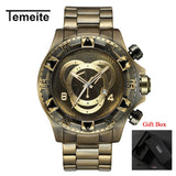 Dropshipping Temeite Men's watches Luxury Gold Watch Men Big Dial Quartz Watch Business Wristwatch Waterproof Relogio Masculino