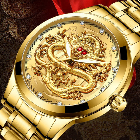 Fashion Men Watch Golden Mens Watches Top Brand Luxury Waterproof Full Steel Quartz Dragon Clock Male 2019 Relogio Masculino