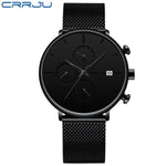 Mens Women StopWatches CRRJU Unique Design Luxury Sport Wrist Watch Stainless Steel Mesh Strap Men's Fashion Casual Date Watches