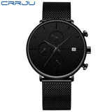 Mens Women StopWatches CRRJU Unique Design Luxury Sport Wrist Watch Stainless Steel Mesh Strap Men's Fashion Casual Date Watches