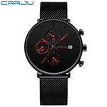 Mens Women StopWatches CRRJU Unique Design Luxury Sport Wrist Watch Stainless Steel Mesh Strap Men's Fashion Casual Date Watches