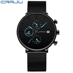 Mens Women StopWatches CRRJU Unique Design Luxury Sport Wrist Watch Stainless Steel Mesh Strap Men's Fashion Casual Date Watches