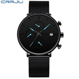 Mens Women StopWatches CRRJU Unique Design Luxury Sport Wrist Watch Stainless Steel Mesh Strap Men's Fashion Casual Date Watches