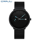 Mens Women StopWatches CRRJU Unique Design Luxury Sport Wrist Watch Stainless Steel Mesh Strap Men's Fashion Casual Date Watches