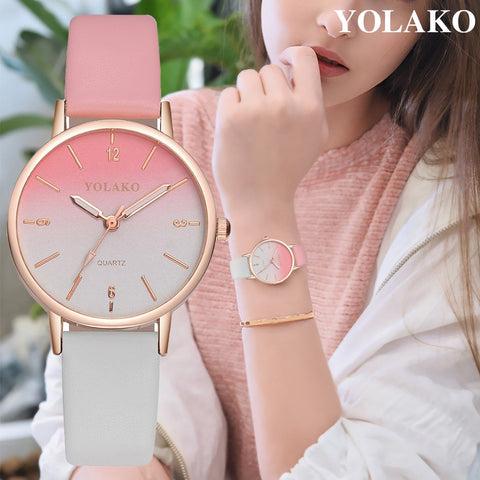 YOLAKO Women's Simple Leather Quartz Watch Women Ladies Dress Watch Students Casual Wristwatch Relojes Montre Femme Gift #b