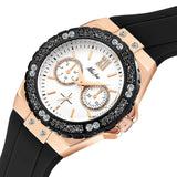 MISSFOX Women's Watches Chronograph Rose Gold Sport Watch Ladies Diamond Blue Rubber Band Xfcs Analog Female Quartz Wristwatch