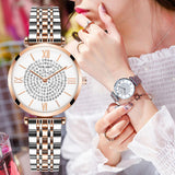 Gypsophila Diamond Design Women Watches Fashion Silver Round Dial Stainless Steel Band Quartz Wrist Watch Gifts relogiosfeminino